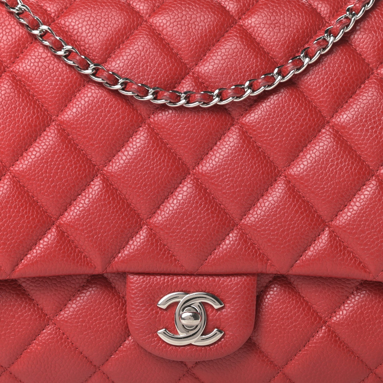 Chanel Caviar Quilted Clutch With Chain Flap Red 12 of 13