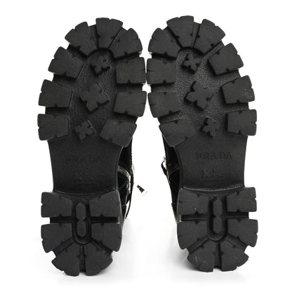 Prada Spazzolato Rois Re-Nylon Metal Triangle Logo Monolith Pouch Pocket 55mm Tall Combat Boots 36.5 Black 5 of 7