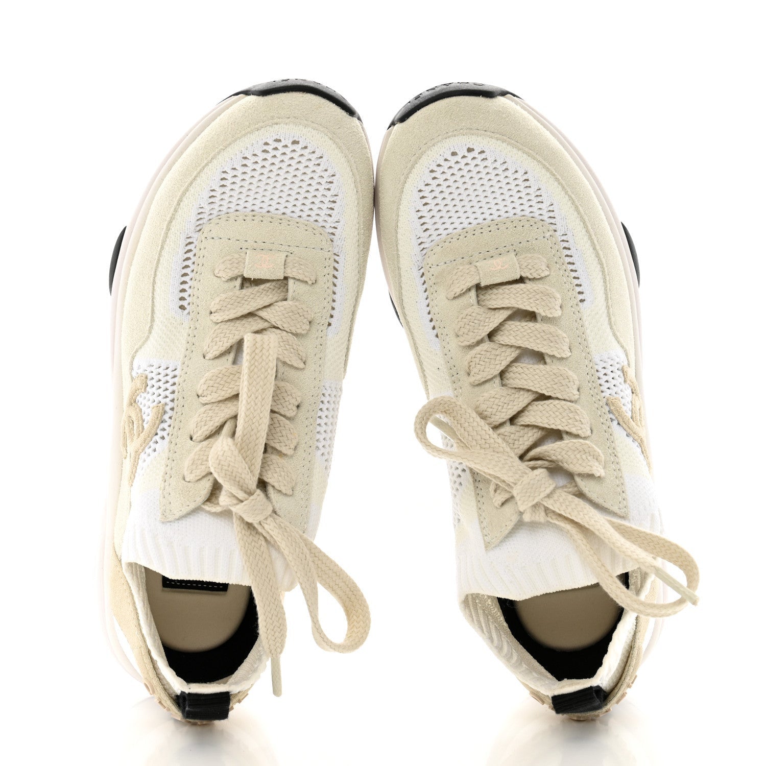 Chanel Mesh Suede Fabric Womens CC Sneakers 36 White Ivory Light Beige 2 of 7