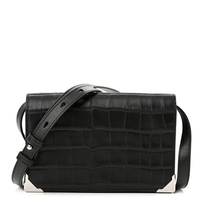 Alexander Wang Crocodile Embossed Calfskin Shoulder Bag Black Silver Hardware 1 of 9