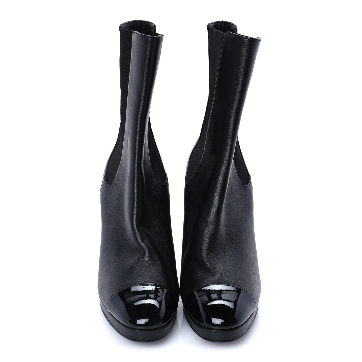 Chanel Lambskin Patent Cap Toe Pearl CC Ankle Boots 37.5 Black 3 of 7