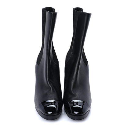 Chanel Lambskin Patent Cap Toe Pearl CC Ankle Boots 37.5 Black 3 of 7