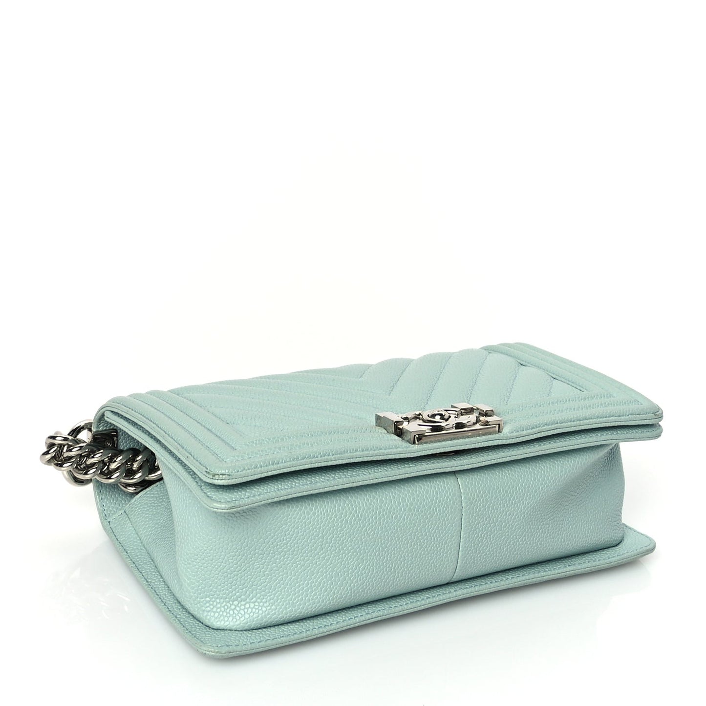 Caviar Chevron Quilted Medium Boy Flap  Light Blue