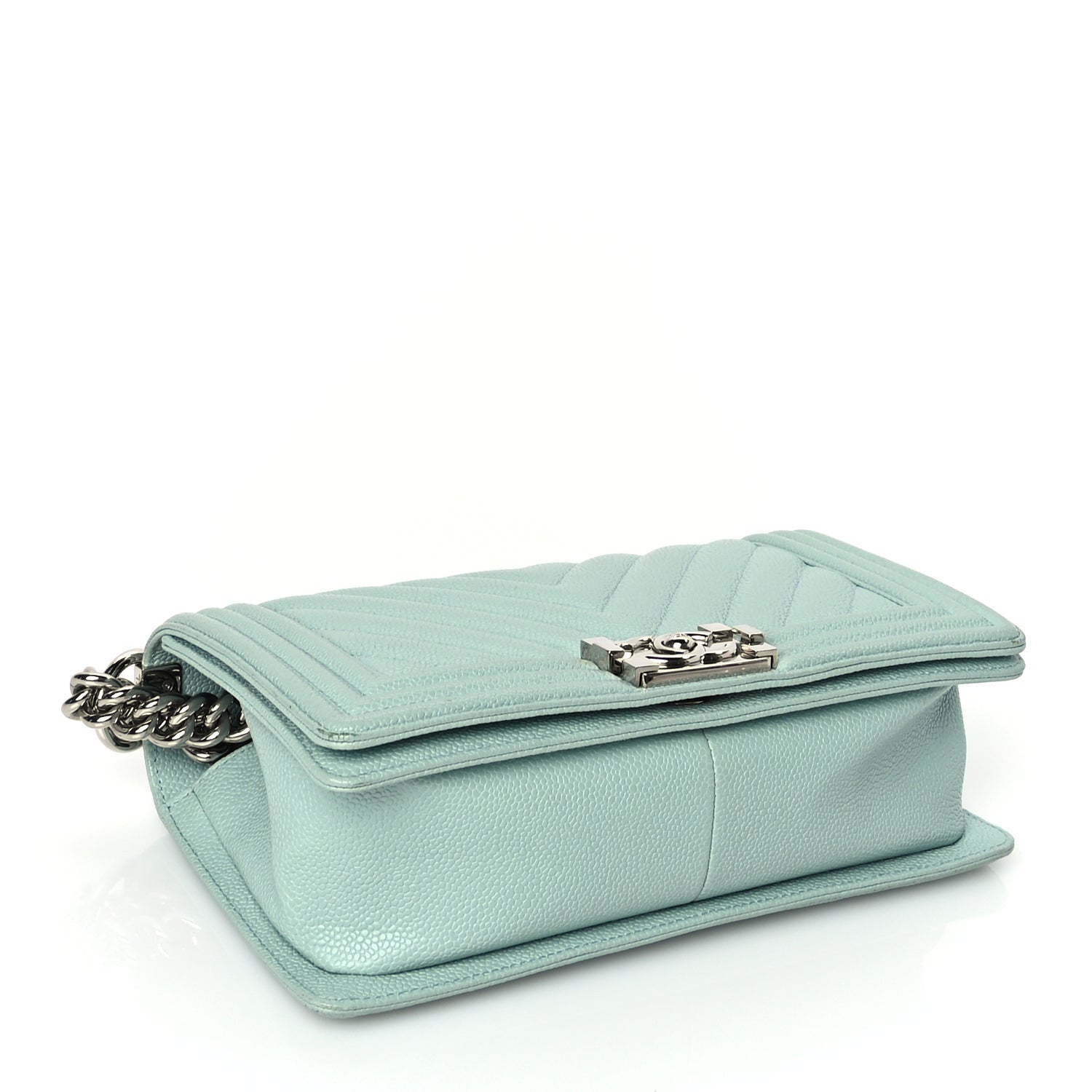 Chanel Caviar Chevron Quilted Medium Boy Flap  Light Blue 3 of 9