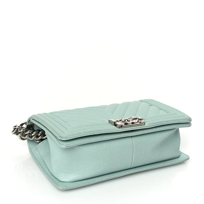 Chanel Caviar Chevron Quilted Medium Boy Flap  Light Blue 3 of 9