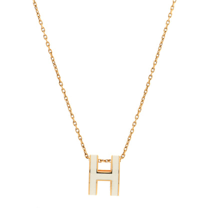 Hermes Lacquered Gold Mini Pop H Pendant Necklace Marron Glace 1 of 6