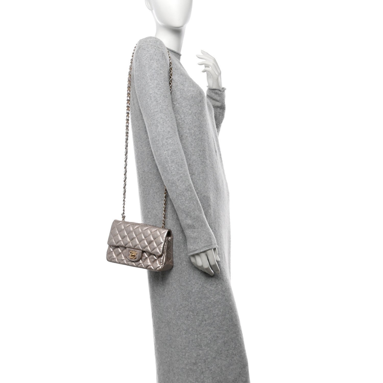 Chanel Metallic Lambskin Perforated Mini Rectangular Flap Light Gold 2 of 7