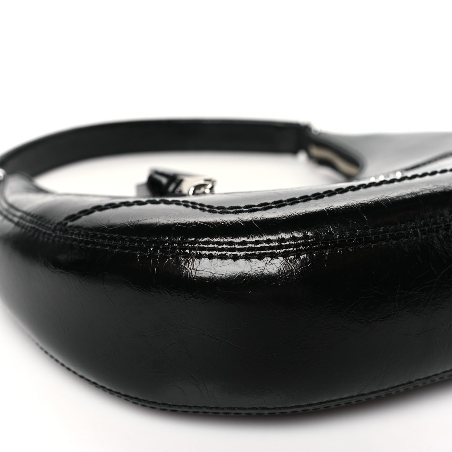 Crinkled Calfskin Crusier Crescent Bag Black
