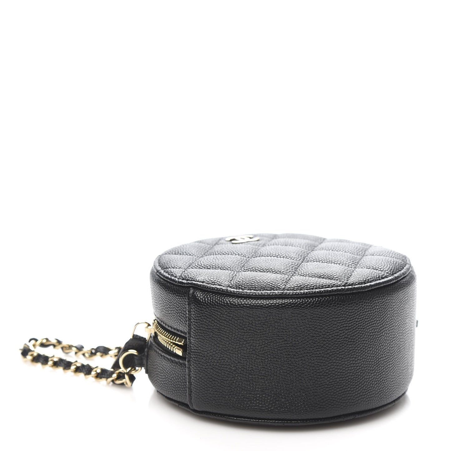 Caviar Quilted Round Clutch With Chain Black
