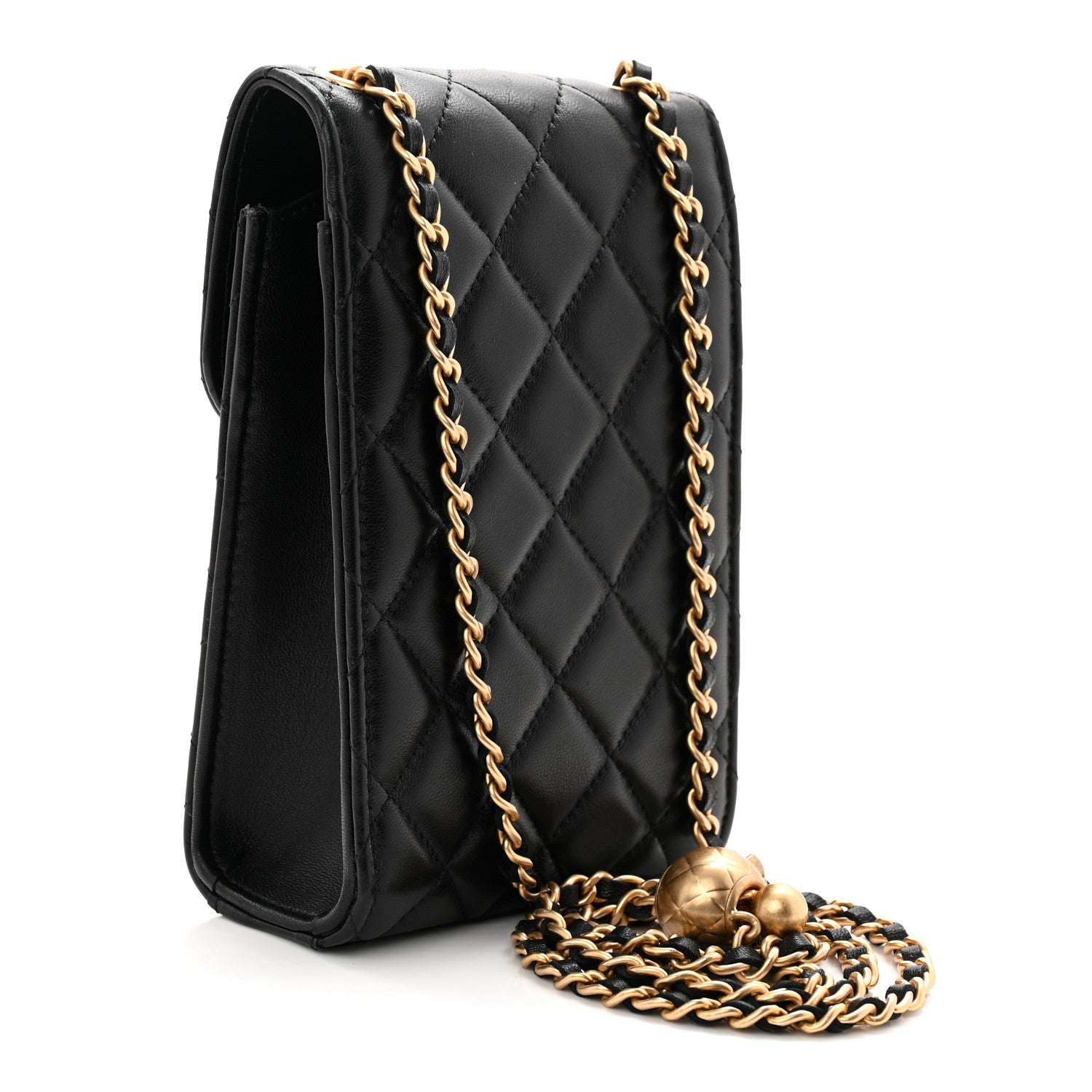 Chanel Lambskin Quilted Vertical Pearl Crush Flap With Chain Black 3 of 12