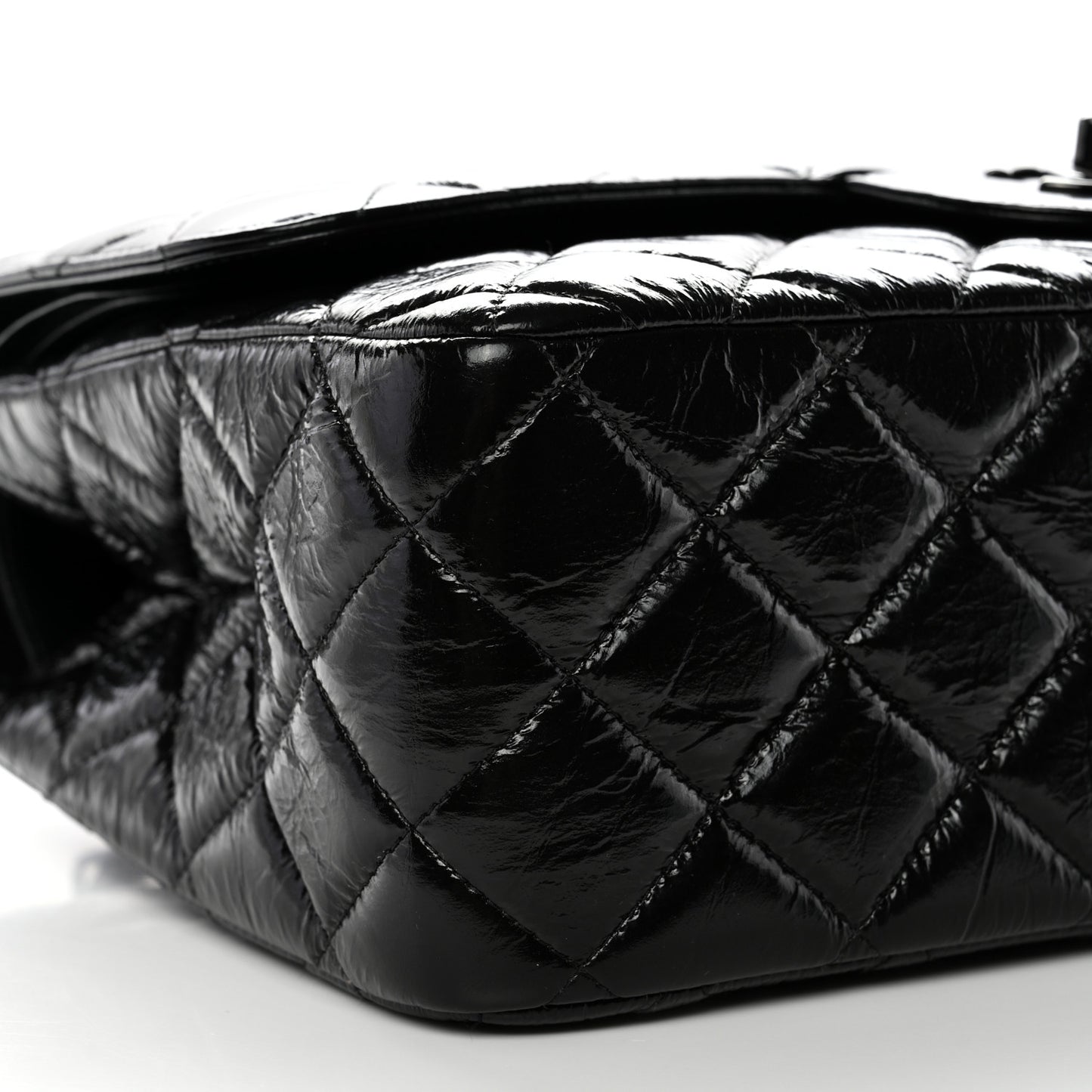 Shiny Distressed Calfskin Quilted Jumbo Double Flap So Black