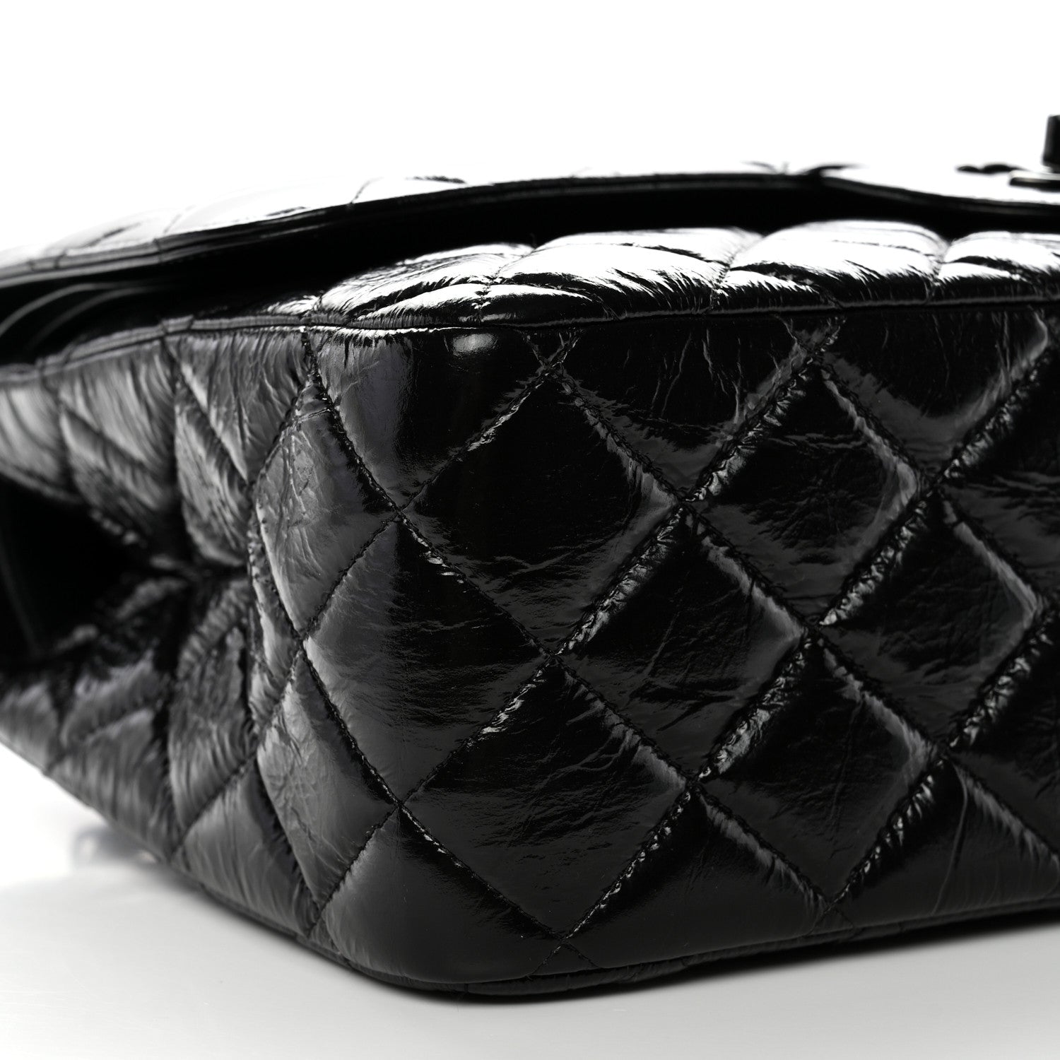 Chanel Shiny Distressed Calfskin Quilted Jumbo Double Flap So Black 9 of 12