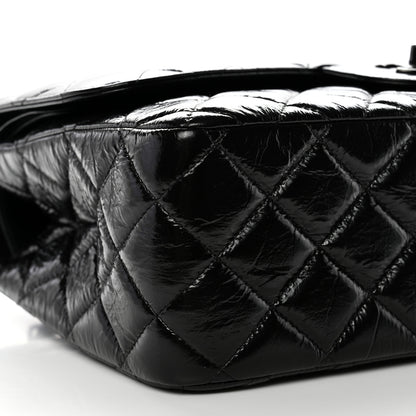 Chanel Shiny Distressed Calfskin Quilted Jumbo Double Flap So Black 9 of 12