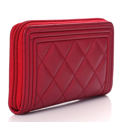 Chanel Lambskin Quilted Small Boy Zip Around Wallet Red 3 of 9
