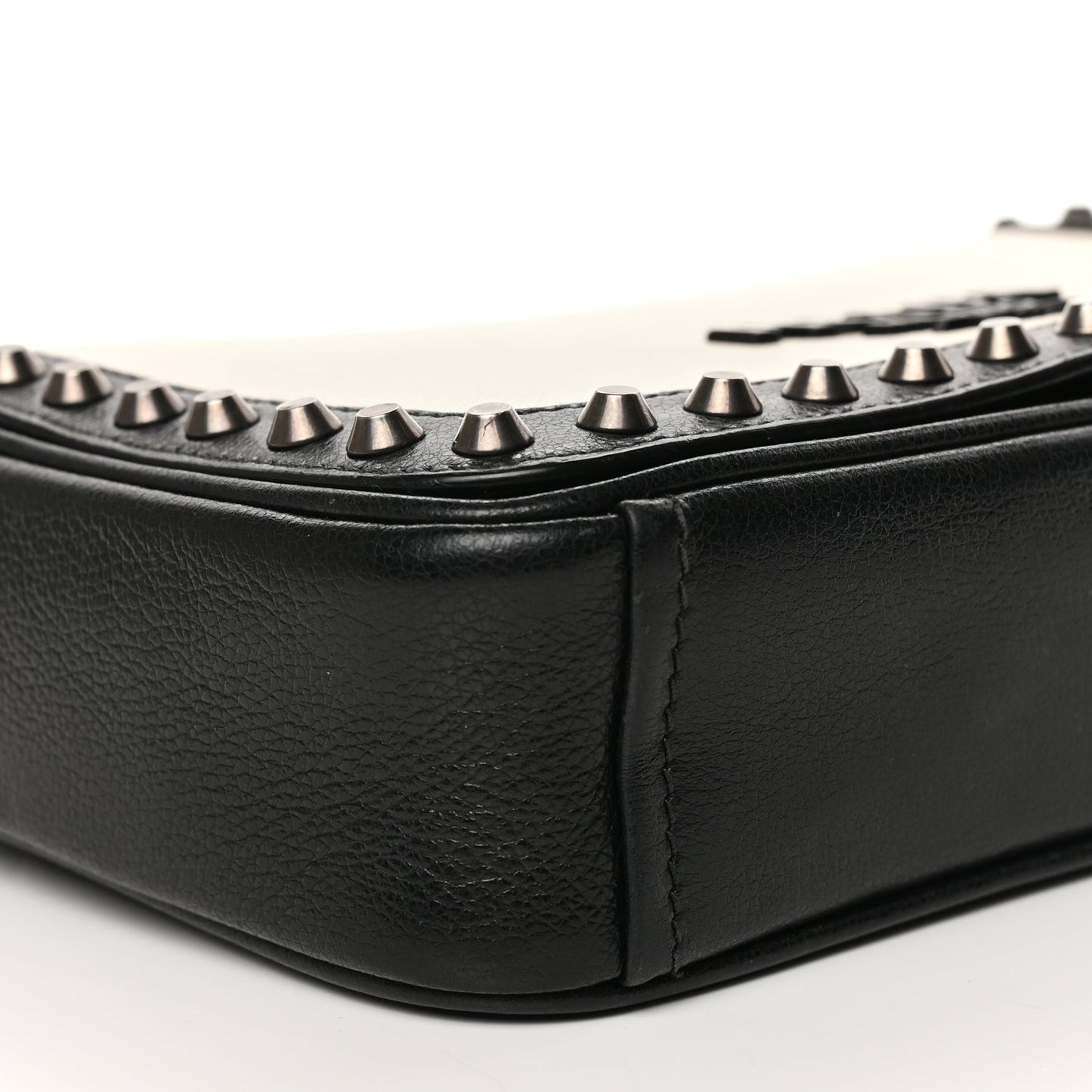 Glace Calfskin Studded Crossbody Black White