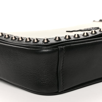Prada Glace Calfskin Studded Crossbody Black White 7 of 9