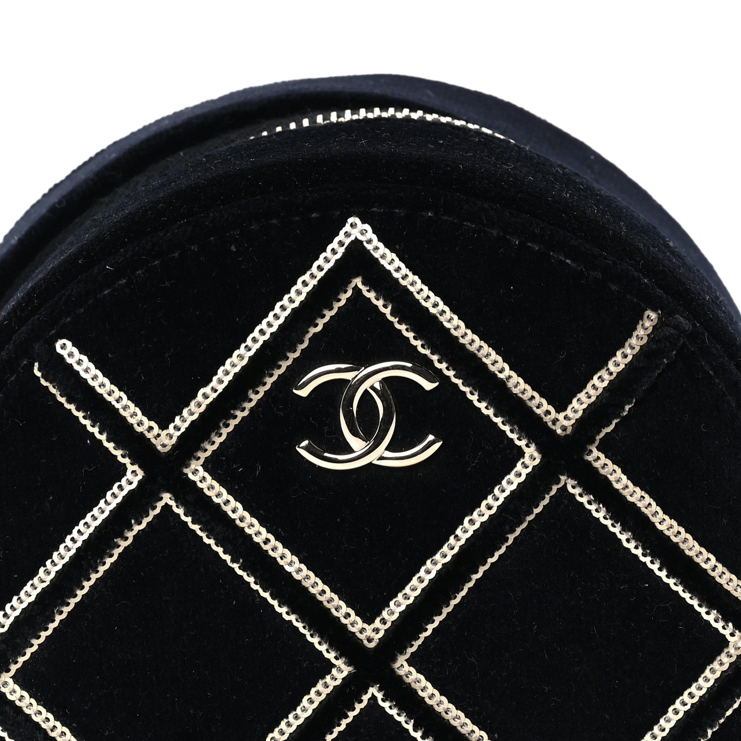 Chanel Velvet Sequin Round Clutch With Chain  Black 7 of 7