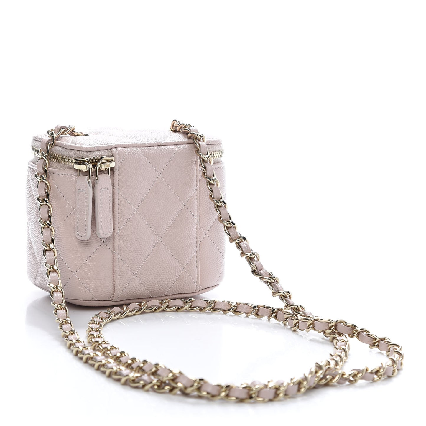 Caviar Quilted Mini Vanity Case With Chain Light Pink