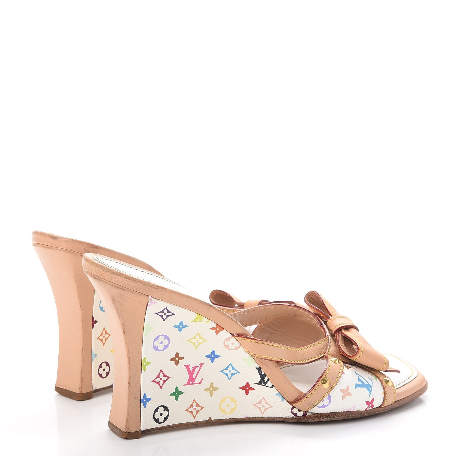 Louis Vuitton Monogram Multicolor Bow Wedge Sandals 39 White 4 of 17