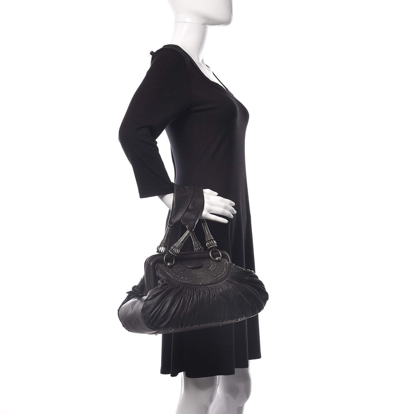 Lambskin Plisse Pleated Frame Satchel Black