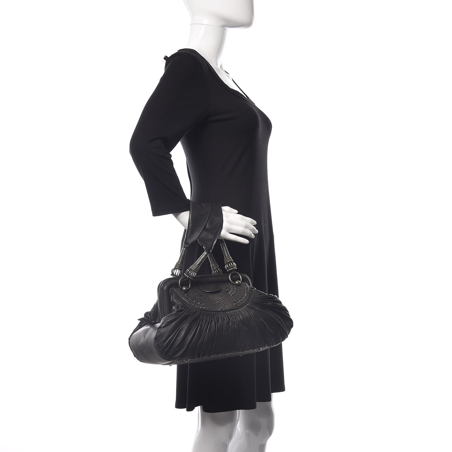 Christian Dior Lambskin Plisse Pleated Frame Satchel Black 2 of 16