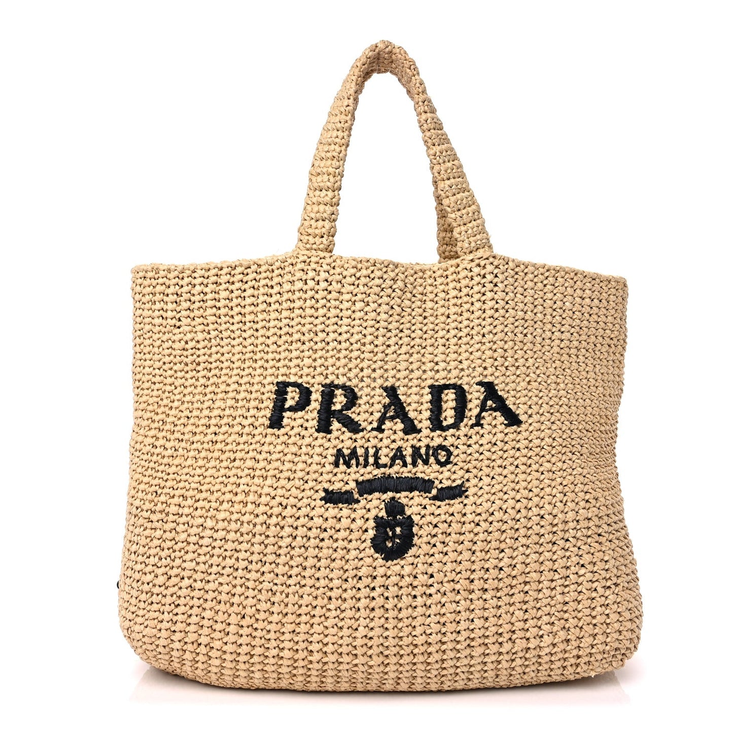 Yarn Raffia Effect Crochet Embroidered Logo Tote Naturale