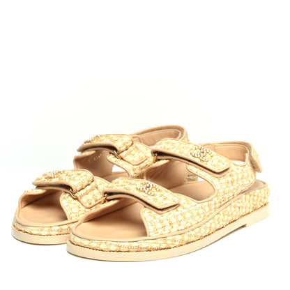 Chanel Braided Fabric Velcro Dad Sandals 39.5 Beige 2 of 11