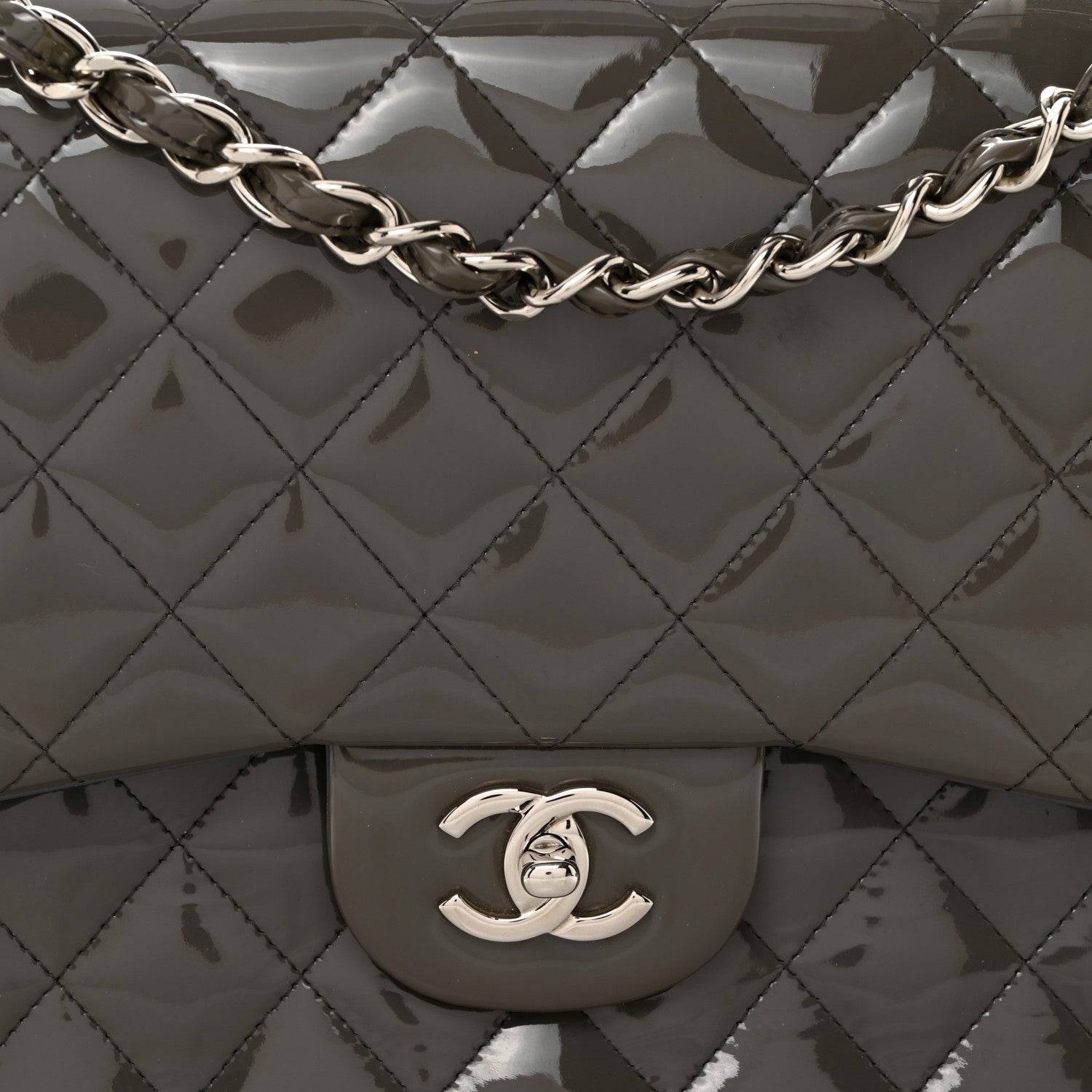 Chanel Patent Calfskin Quilted Jumbo Double Flap Grey 8 of 10