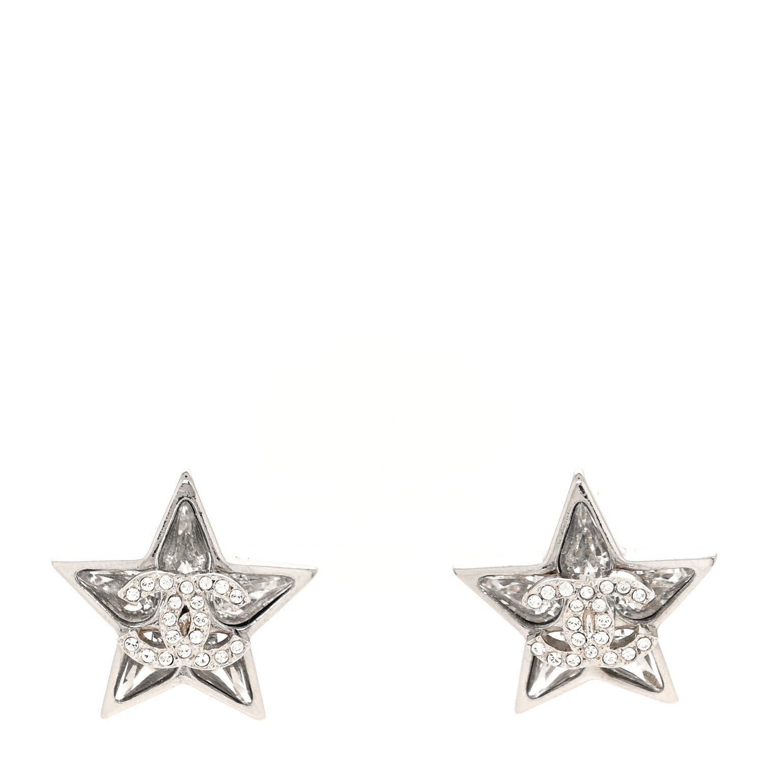 Chanel Crystal CC Star Earrings Silver 1 of 4
