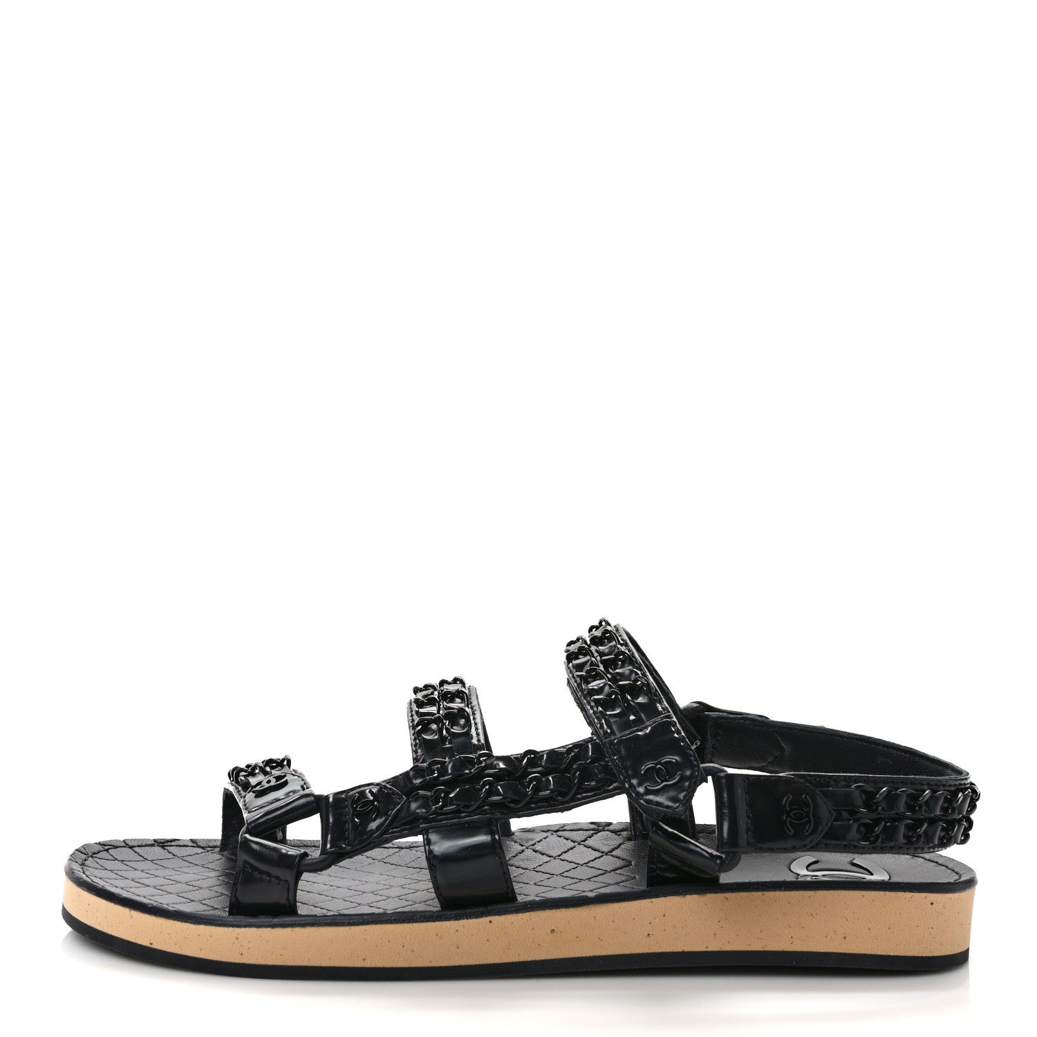 Chanel Laminated Goatskin Chain Sandals 40 Black 1 of 9