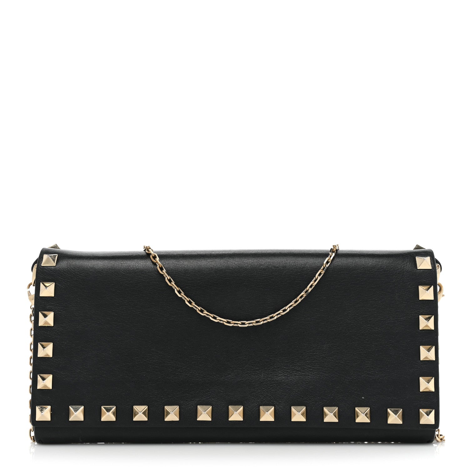 Valentino Garavani Vitello Rockstud Flap Wallet on Chain Black 1 of 27