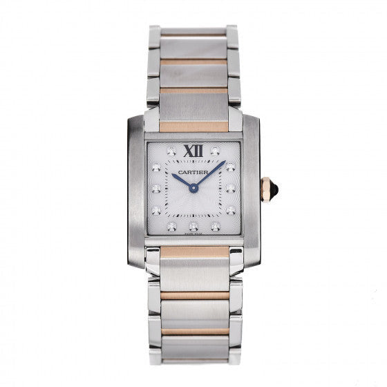 Stainless Steel 18K Pink Gold Diamond 25mm Tank Francaise Quartz Watch