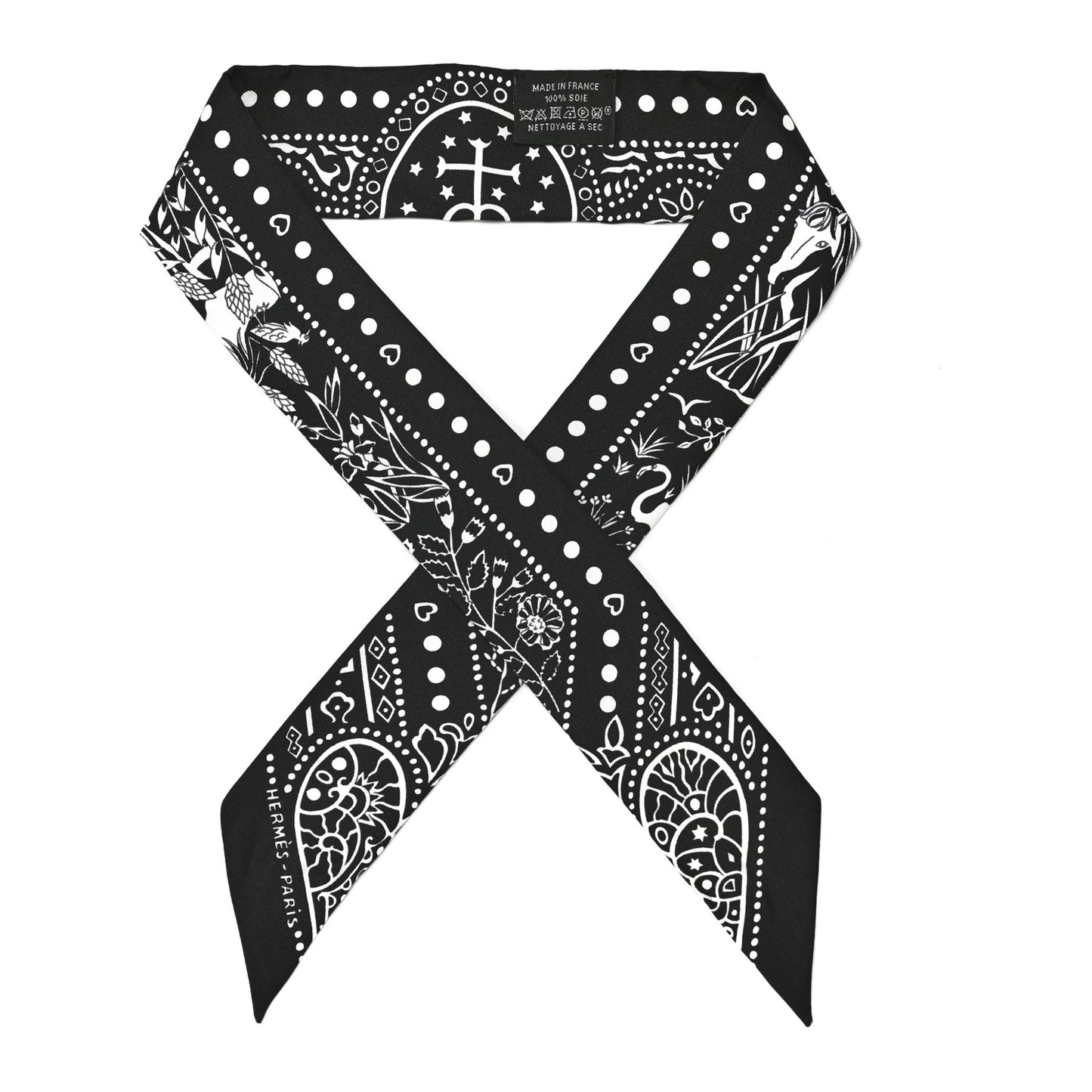 Silk Peuple Du Vent Bandana Twilly Black White