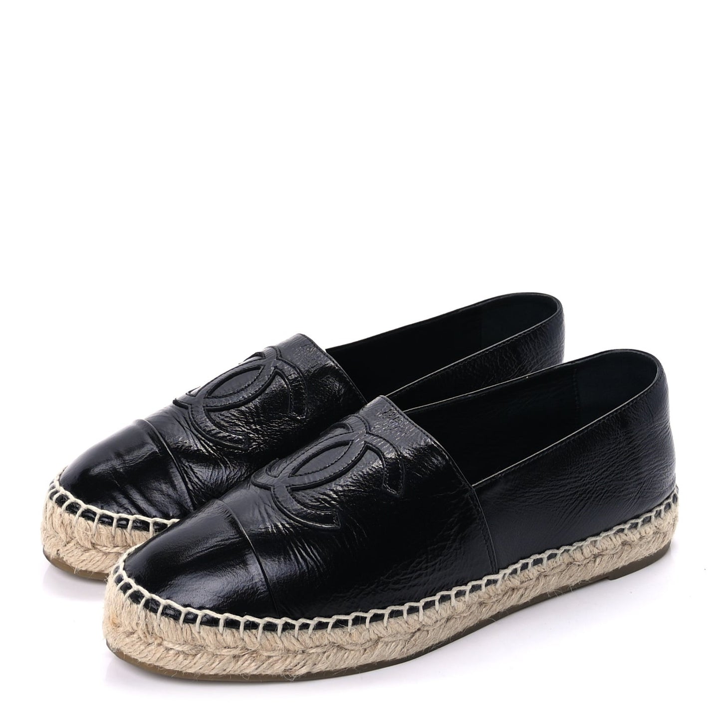 Laminated Goatskin CC Espadrilles 38  Black