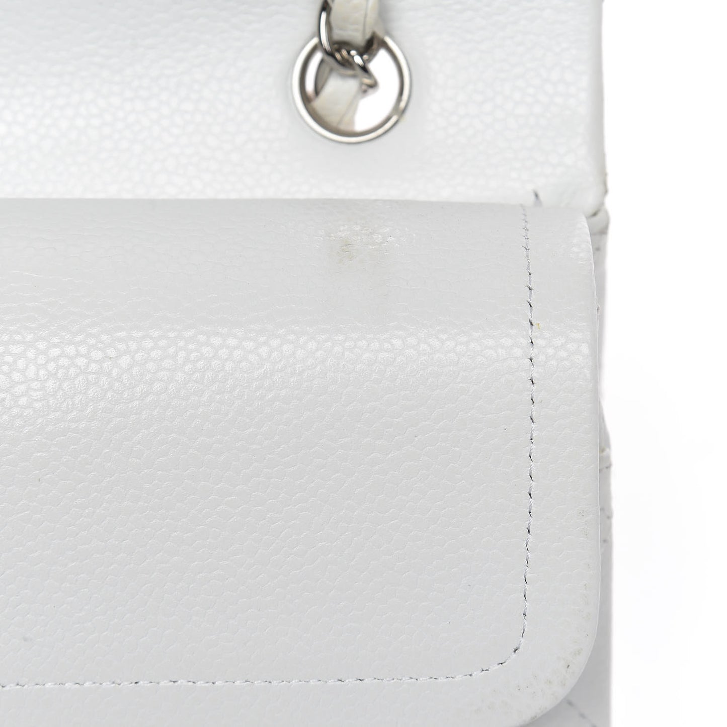 Caviar Quilted Medium Double Flap White