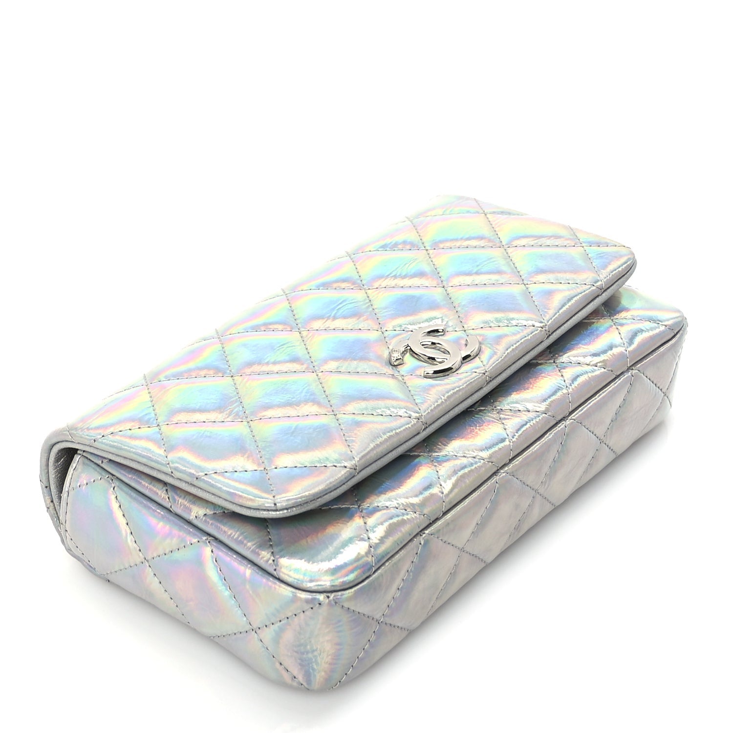 Chanel Iridescent Mirror Goatskin Quilted Clutch With Chain  Silver 8 of 9