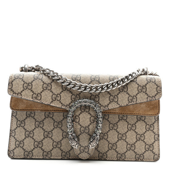 Gucci GG Supreme Monogram Suede Crystal Small Dionysus Shoulder Bag Beige Ebony Taupe 1 of 1