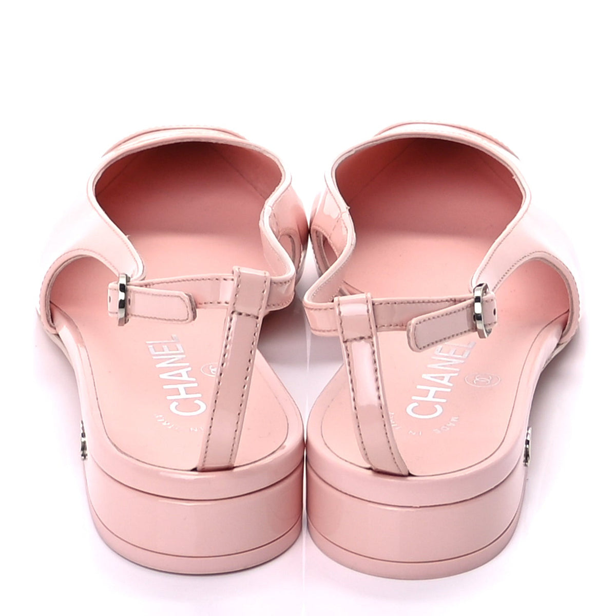 Patent Calfskin Cap Toe Slingback Flats 37.5  Light Pink