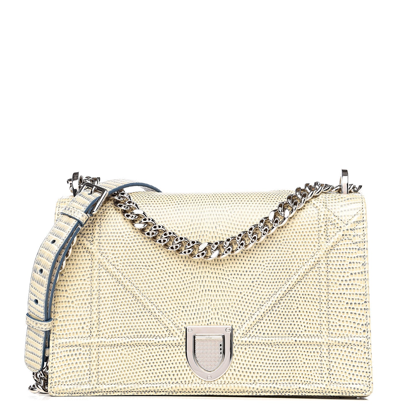 Lizard Medium Diorama Flap Bag Off White