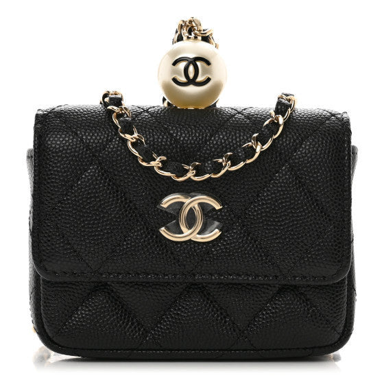 Chanel Caviar Quilted Mini Pearl On Top Coin Purse With Chain Black 1 of 2