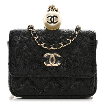 Chanel Caviar Quilted Mini Pearl On Top Coin Purse With Chain Black 1 of 2