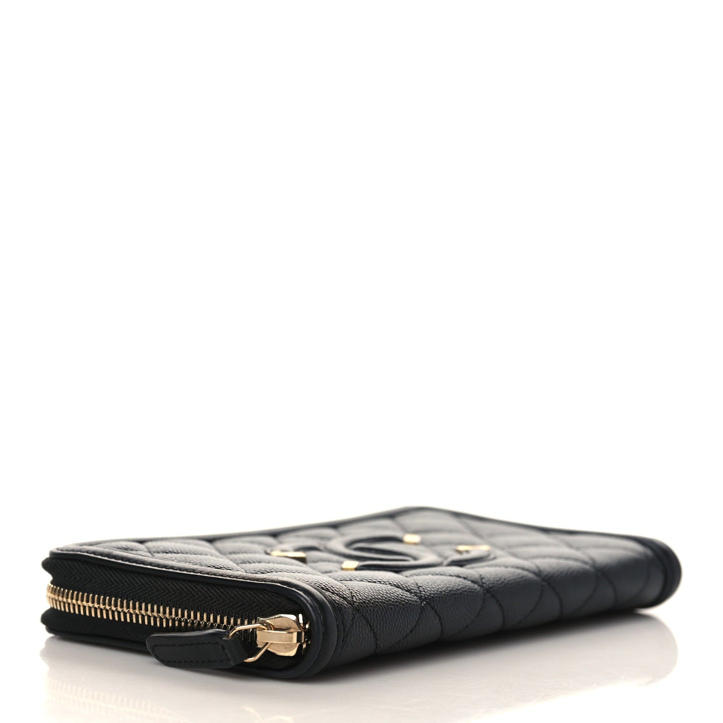 Caviar Quilted Filigree Zip Around Wallet Black
