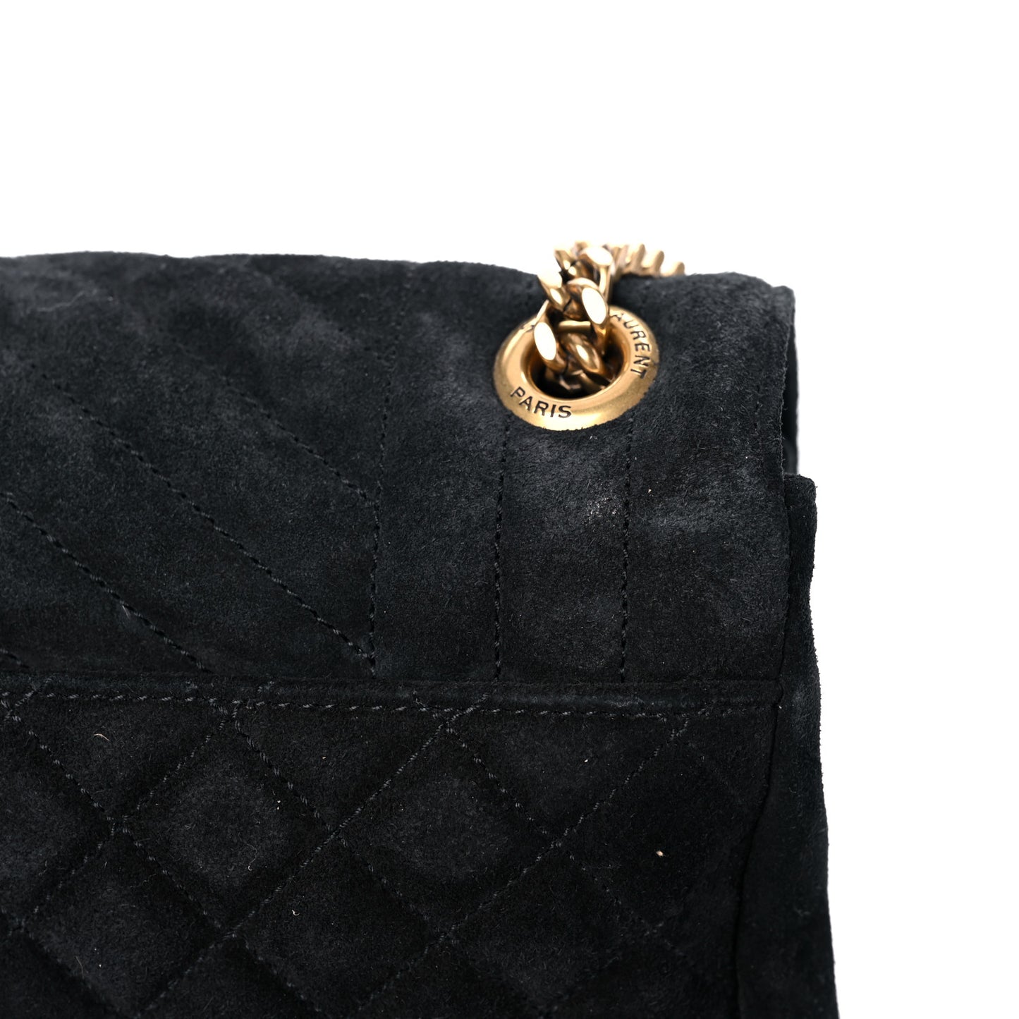 Suede Mixed Matelasse Tri-Quilt Large Monogram Envelope Satchel Black