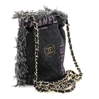 Chanel Denim Quilted Mood Bucket With Chain Black Multicolor 3 of 10