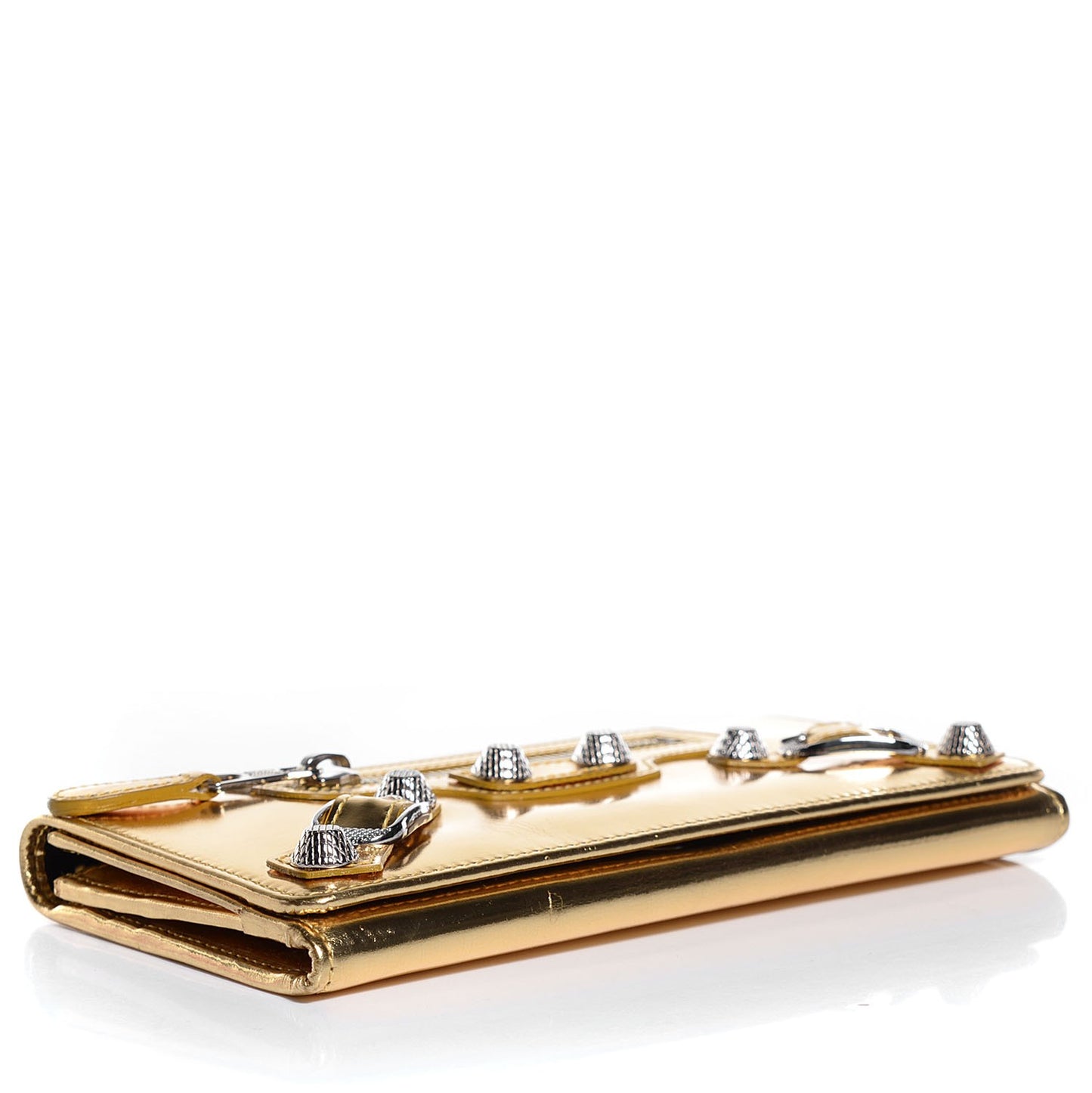 Laminated Calfskin Giant 12 Silver Hardware Money Wallet Gold