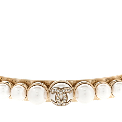 Chanel Pearl Crystal CC Choker Necklace Gold Pearly White 4 of 6
