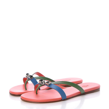 Hermes Nappa Calfskin Corfou Sandals 37 Multicolor Celeste 3 of 9