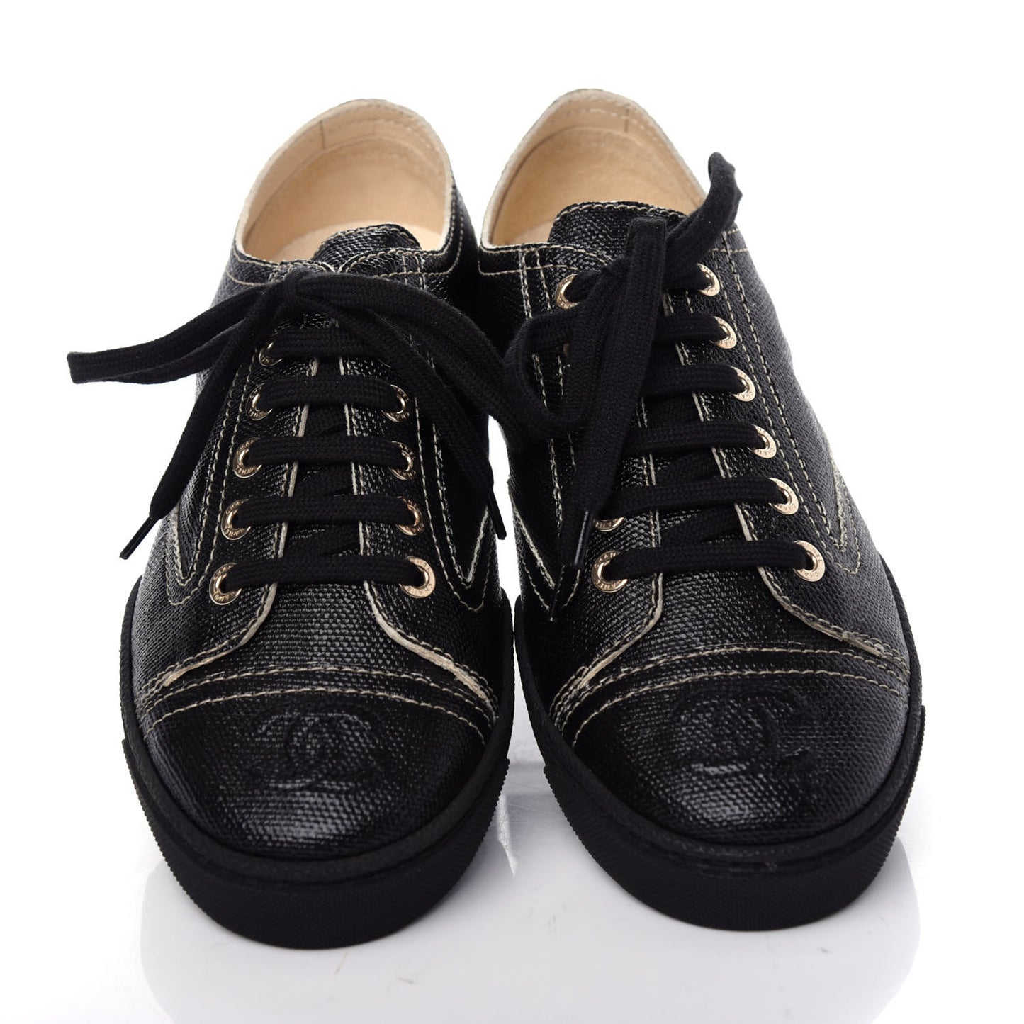 Coated Canvas Lace Up Cap Toe Sneakers 36 Black
