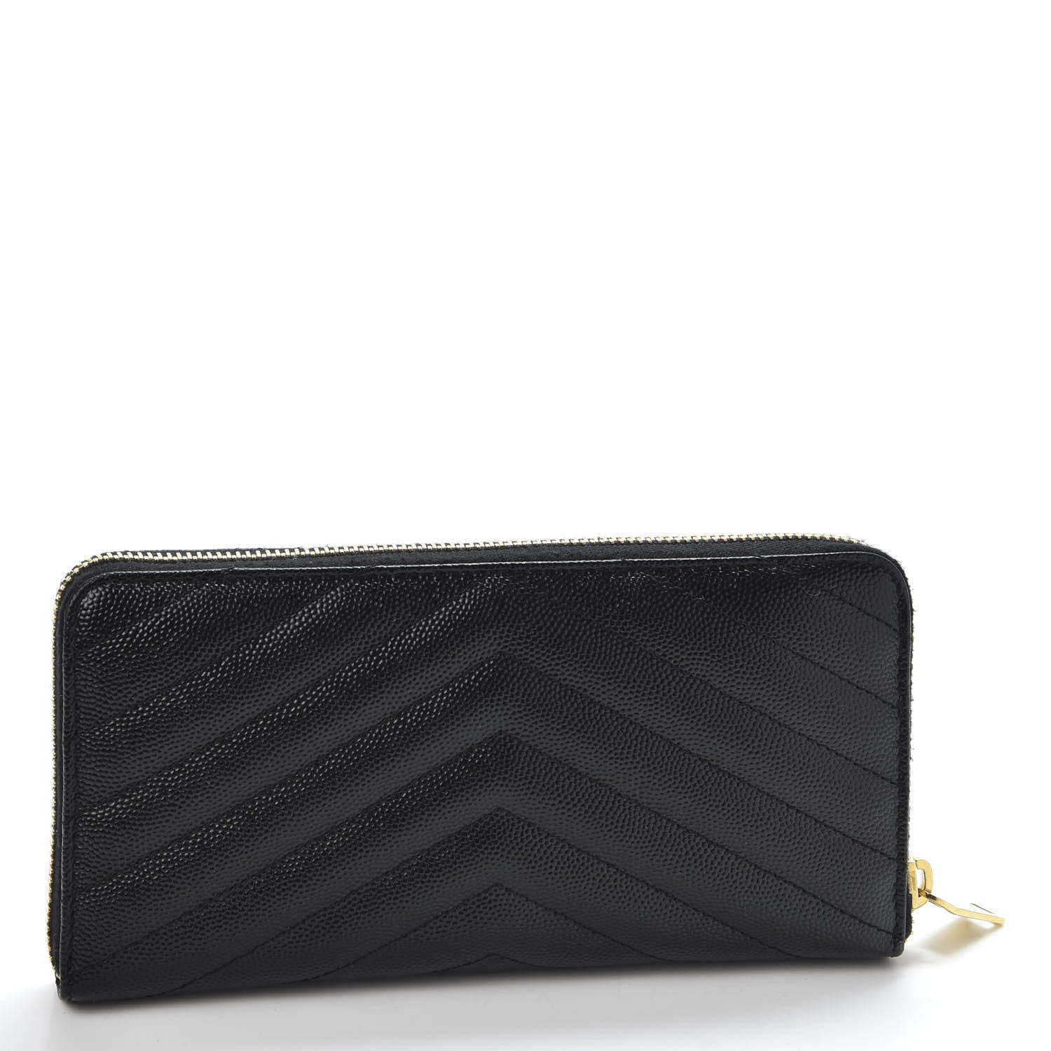 Saint Laurent Grain De Poudre Matelasse Chevron Monogram Zip Around Wallet Black 2 of 8