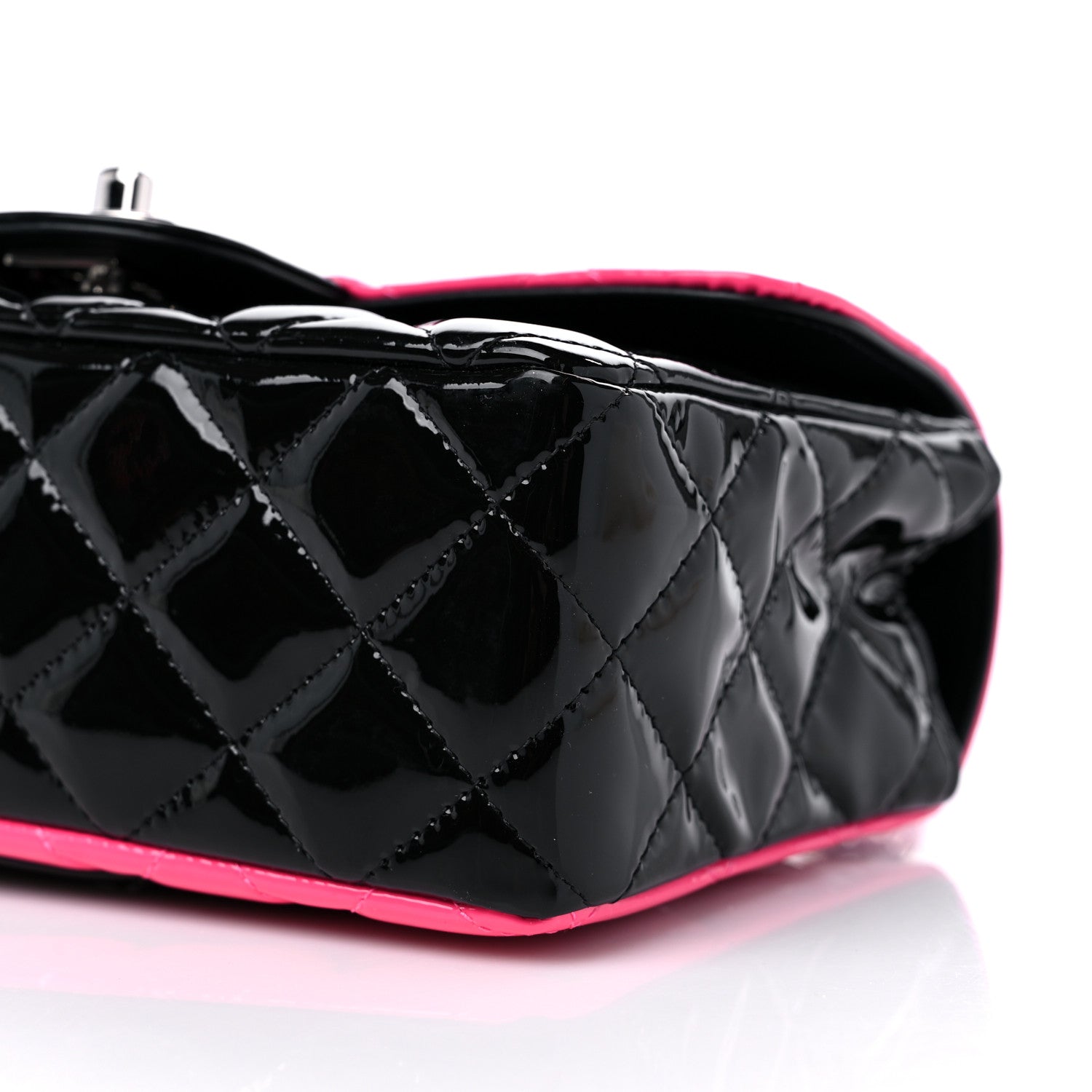Chanel Patent Calfskin Quilted Bi-Color Mini Rectangular Flap Pink Black 9 of 10